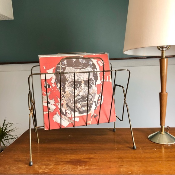 Vintage Other - Vintage Brass Wire Magazine Rack Record LP Storage